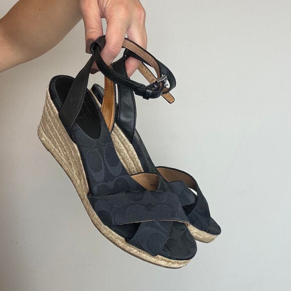 Coach vintage y2k black signature c espadrille wedge sandals